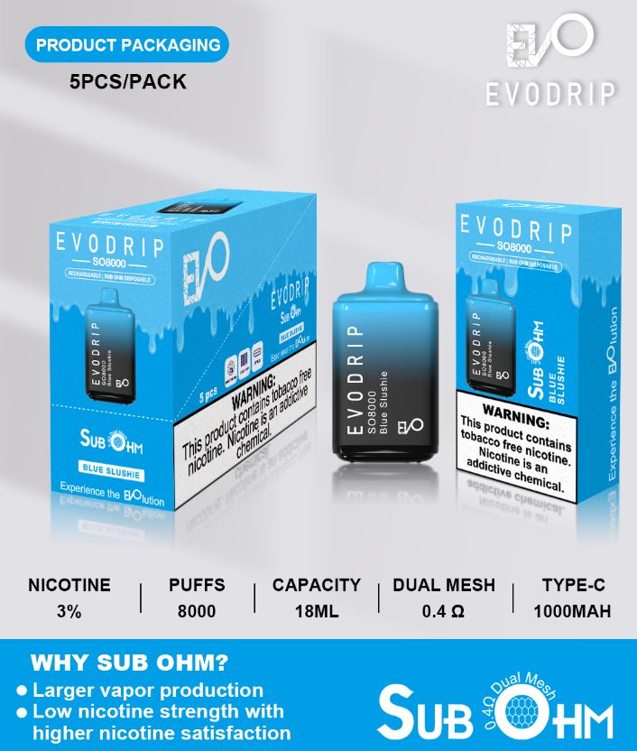 EVO DRIP RECHARGEABLE SO8000 DISPOSABLE VAPE 5CT/DISPLAY