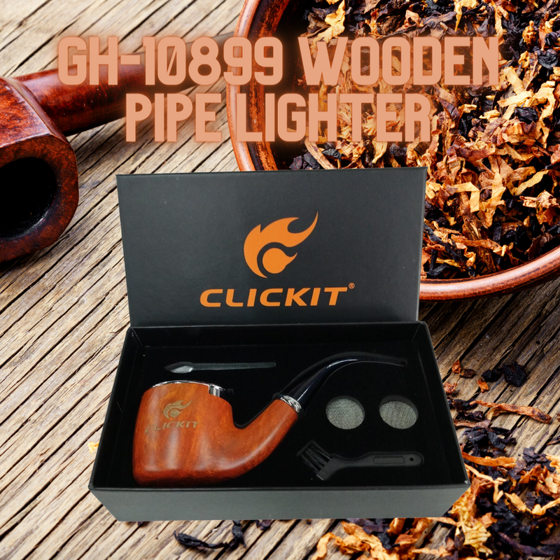 GH-10899 CLICKIT  WOODEN PIPE LIGHTER 5CT/DISPLAY