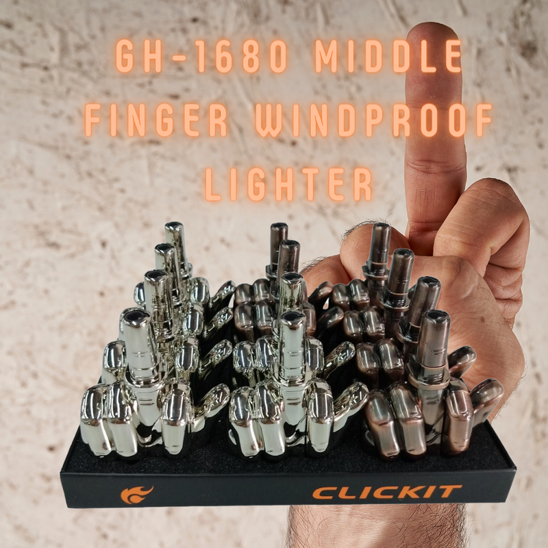 GH-1680 CLICKIT MIDDLE FINGER WINDPROOF LIGHTER 12CT/DISPLAY