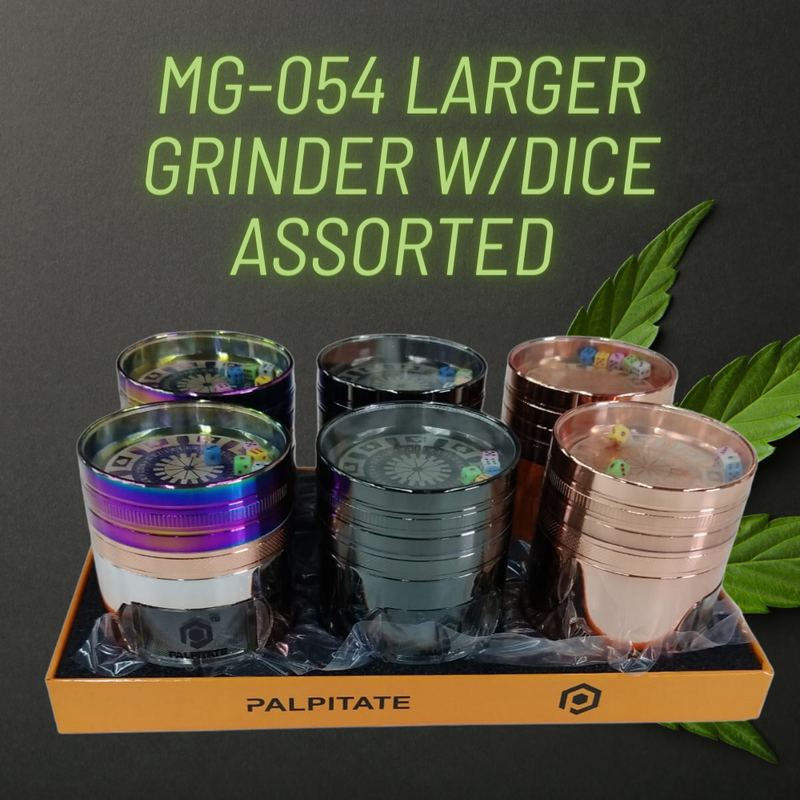 MG-054 LARGER GRINDER W/DICE ASSORTED 6CT/DISPLAY