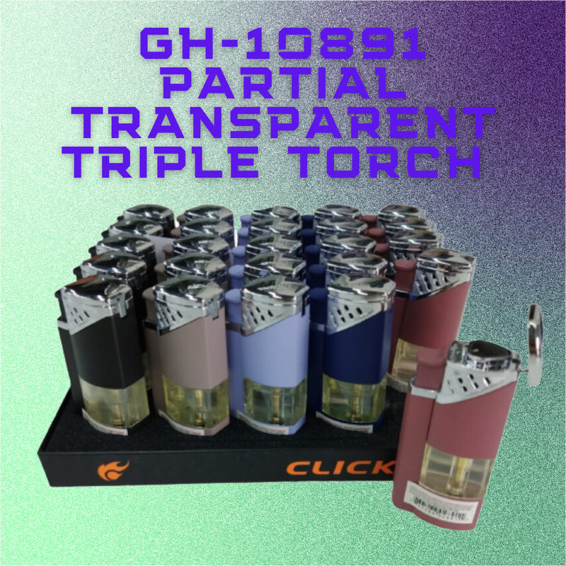 GH-10891 CLICKIT PARTIAL TRANSPARENT TRIPLE TORCH 25CT/DISPLAY