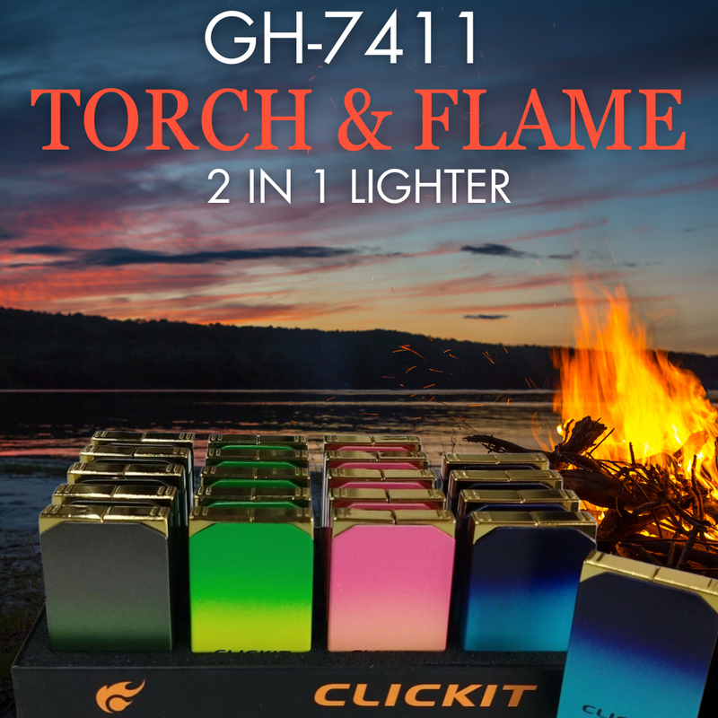 GH-7411 CLICKIT TORCH & FLAME 2 IN 1 LIGHTER 20CT/DISPLAY