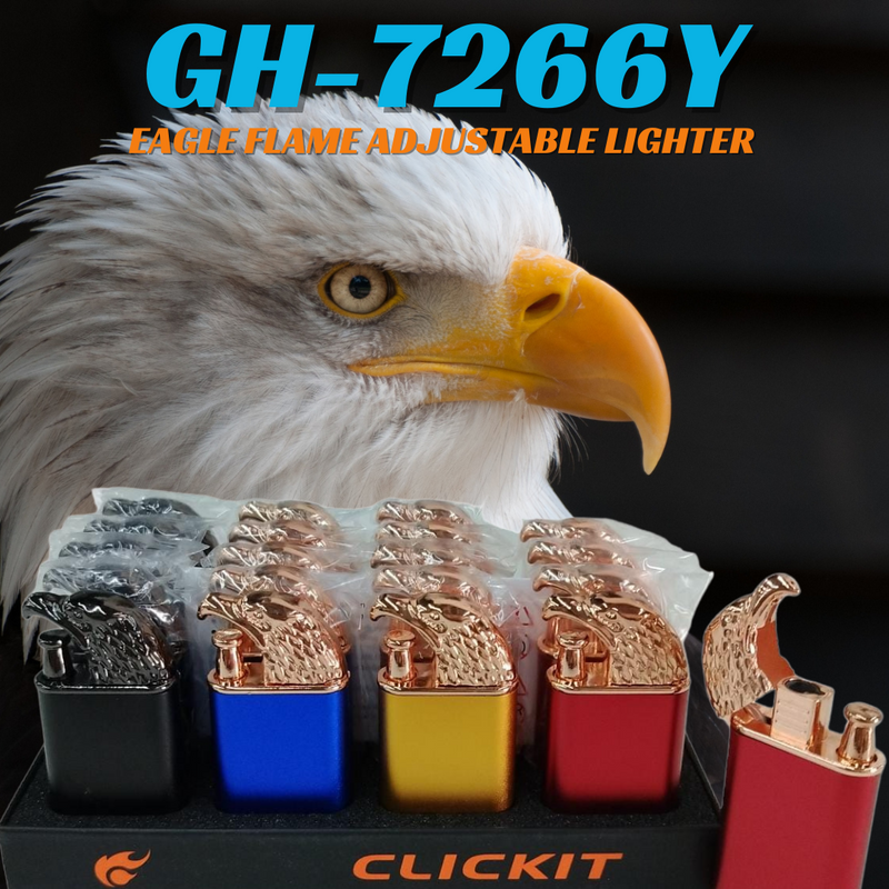 GH-7266Y CLICKIT EAGLE FLAME ADJUSTABLE LIGHTER 20CT/DISPLAY