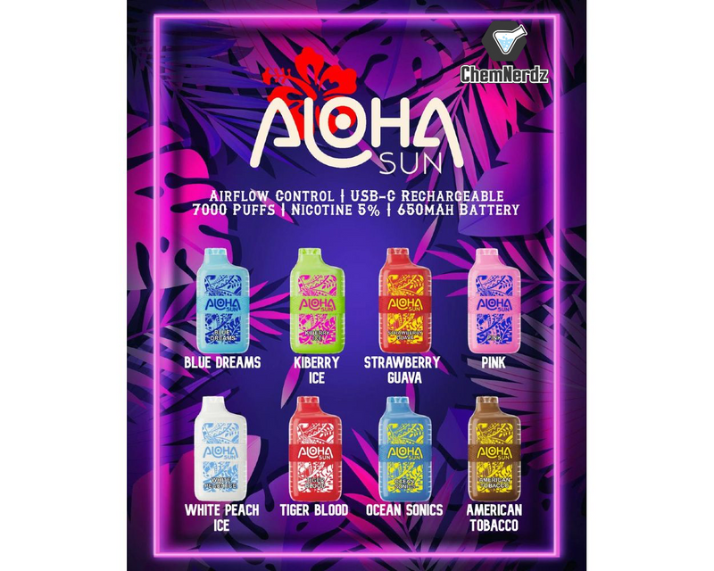 ALOHA SUN 7000 PUFFS RECHARGEABLE DISPOSABLE 10CT/DISPLAY