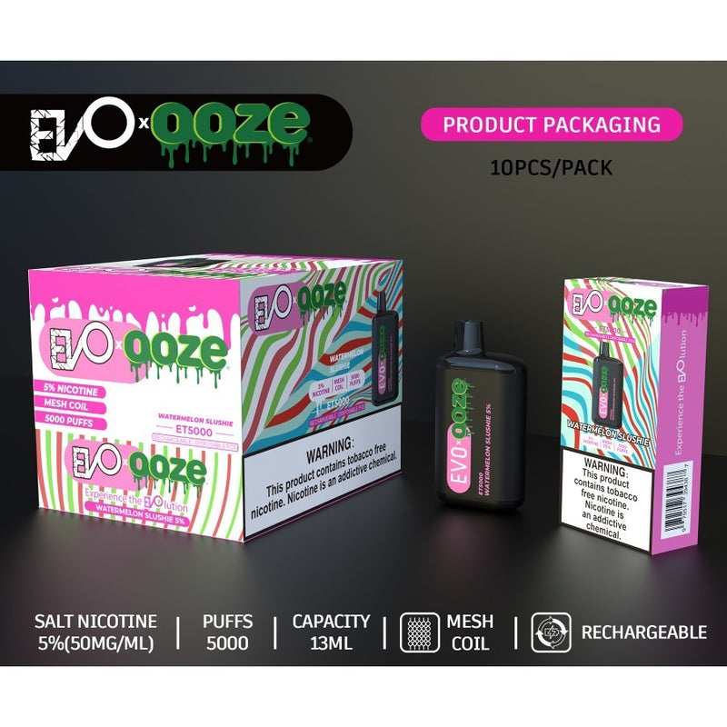 EVO BAR X OZE 5000 PUFFS RECHARGEABLE DISPOSABLE VAPE 10CT/DISPLAY