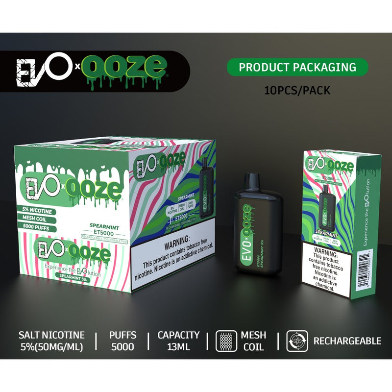 EVO BAR X OZE 5000 PUFFS RECHARGEABLE DISPOSABLE VAPE 10CT/DISPLAY