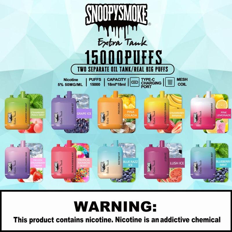 SNOOPY SMOKE EXTRA TANK 2 15000 PUFFS RECHARGEABLE DISPOSABLE 10CT/DISPLAY