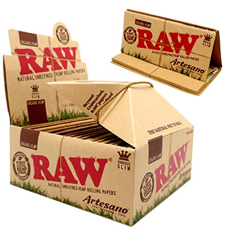 RAW ORGANIC HEMP ARTESANO ROLLING PAPERS WITH TIPS KING SIZE 15CT/BOX
