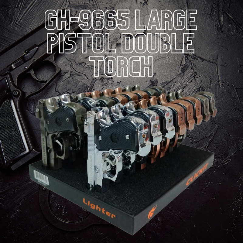 GH-9665 LARGE PISTOL DOUBLE TORCH 16CT/DISPLAY