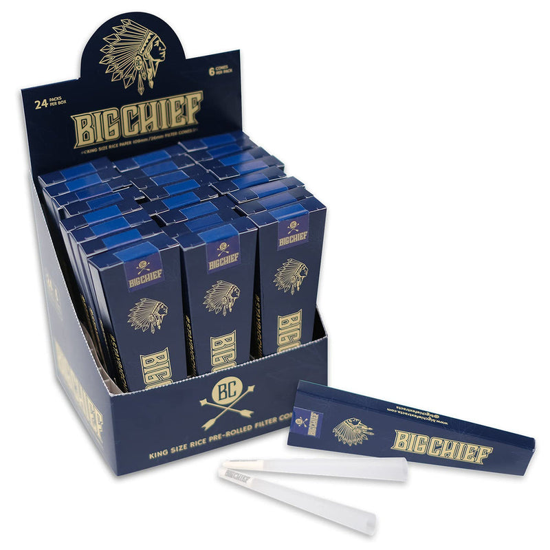 BIG CHIEF RICE PRE-ROLLED FILTER CONES 24CT/DISPLAY